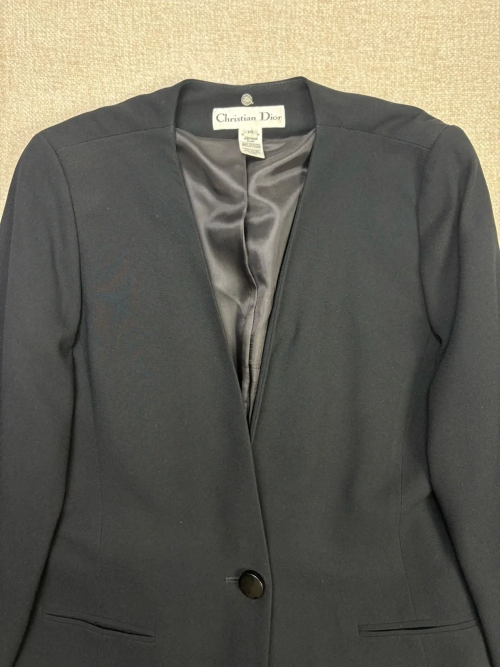 Vintage 90s Christian Dior Black Women's Blazer and Skirt Set Size 14 Black